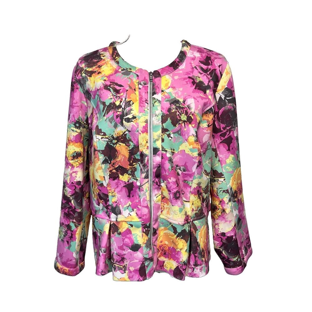 INC International Concepts Blazer sz Extra Large Pink Green Floral Scuba Stretch